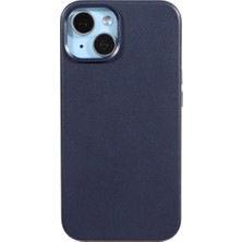 Casen iPhone 15 Uyumlu Vegan Deri Gizli Magsafe Kılıf Lacivert Renk Premium Kamera Koruma Darbe Emici