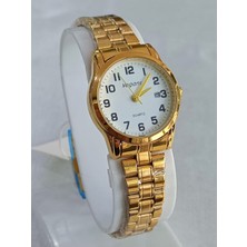 Vegans Çelik Kordonlu, Altın Sarısı, Kadranı Rakamlı, Takvimli, 3 Atm Su Geçirmez, 2 Yıl Garantili Kadın Kol Saati