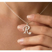 Ashak Accessories Kadın 925 Ayar Gümüş Zincirli R Harfi Kalpli Baş Harfli Kalp Harf Alfabe Isim Kolye