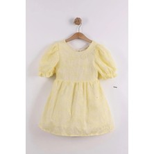 Queen Kids M0936 Kız Çocuk Brode Arka Pencereli Elbise Sarı