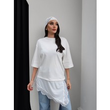 Esra Helvacı Bisiklet Yaka Dantel Detay Tshirt