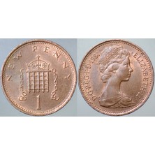 Banknoting Birleşik Krallık 1 Penny 1981 Kraliçe Iı. Elizabeth Genç Büst. 20.3 Mm. Ingiltere.