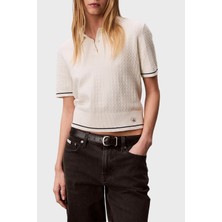 Calvin Klein % 100 Pamuk Regular Fit Logolu Örme Düğmeli Polo Bayan Polo LV047F320G Yas