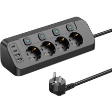 Smayling Akım Korumalı 4’lü Priz 3680W | 2 Usb-A + 2 Type-C | Bireysel Anahtarlı | Aşırı Yük & Isı Korumalı Çoklu Priz