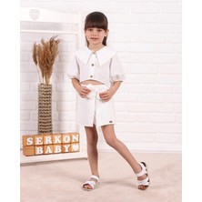 Queen Kids 0865 Kız Çocuk Şort Etekli Takım Beyaz