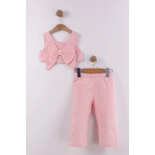 Queen Kids 0978KIZ Çocuk Pantolonlu Croplu Takım Pembe