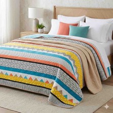 Modern Geometrik Desenli Çift Kişilik Yatak Örtüsü - 200X220 cm - Çok Renkli