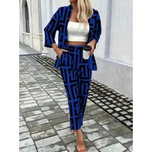 Sun&north Kadın Uzun Kollu Önü Açık Desenli Iki Iplik Ceket ve Pantolon Ikili Takım