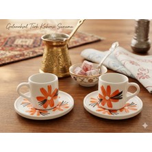 Mikro Hediyelik Çiçek Desenli El Yapımı Seramik Türk Kahve Fincanı Espresso – 2li Set Hediyelik
