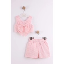 Queen Kids 0941KIZ Çocuk Şortlu Croplu Takım Pembe
