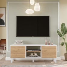 Yurupa Alessa Tv Ünitesi Sehpası 160CM Bohem Raflı Kapaklı Beyaz-Sepet Als1-Ws