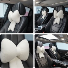 Yastıkland Peluş Beyaz Kurdele Araç Boyun Yastığı (2 Adet)