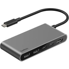 Belkin AVC022HQSGY 5 Port Usb-C Hub 4K HDMI Çift Usb-C Çoklayıcı Adaptör - Uzay Grisi