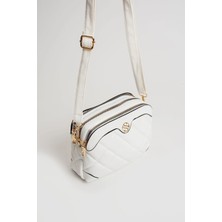 Sanmorris Kadın Ayarlanabilir Çapraz Askılı 4 Bölmeli Beyaz Omuz ve Çapraz Çanta S-1267