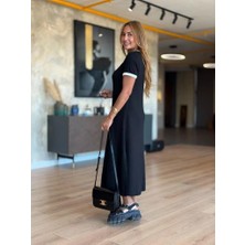 Civetta Kadın Kısa Kollu Yuvarlak Yaka Yandan Yırtmaçlı Midi Viskon Elbise