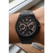 Ferrucci Siyah Yuvarlak Kasa Erkek Kol Saati | 42 mm Çelik Kasa, Siyah Metal Kordon, Siyah Kadran