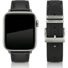 Apple Watch Uyumlu Gerçek Deri Kordon S10-46MM & Seri 2/3/4/5/6/se/7/8/ultra (42/44/45/49)Mm - Siyah - El Yapımı - Yerli Üretim - Goldoni