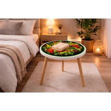 Boyut Modern Yuvarlak Orta Sehpa 42X42 cm – Dekoratif Baskılı, Ahşap Ayaklı