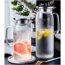 Epilons 1500 ml Borosilikat Cam Su Sürahisi - Metal Kapaklı Isıya Dayanıklı