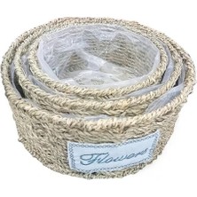 Epilons Yuvarlak Doğal Hasır Saksı Seti - 3'lü