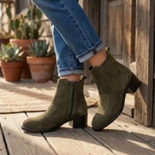 Çiğdem Kundura Dreskovar - Hakiki Deri Kadın Topuklu Bot - Yeşil - 40