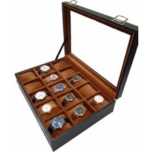 15 Li Bölmeli Deri Kaplamalı Saat Kutusu Organizer