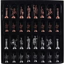 Gift Home Metal Roma Satranç Takımı Antik Ceviz Tahtası 37x37 cm 32 Parça Kaliteli Malzeme