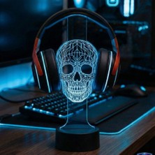 Masa Üssü RGB Gamer Kulaklık Standı Geometrik Iskelet Tasarımı ile 16 Renk Seçeneği Sunan Kuru Kafa Tutucu
