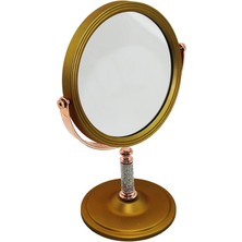 Elizmoda Taş Saplı Yuvarlak 7 Inç= Çap:17.5cm Makyaj Aynası Çift Taraflı Bronz - Gümüş Pls.çerçeve Sabit Ayak (5067)