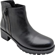 Çiğdem Kundura Qylin - Hakiki Deri Çift Fermuar Detaylı Ortopedik Kadın Bot - Siyah - 36