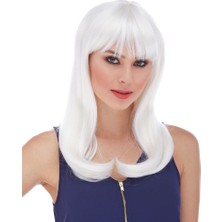 Elizmoda Beyaz Renk Uzun Düz Parti Peruğu (5067)