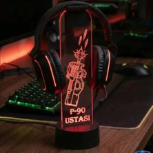 Rgb Gamer Oyuncu Kulaklık Standı P90  Silah Desenli Masaüstü Kulaklık Tutucu