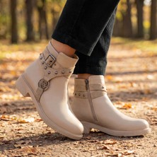 Çiğdem Kundura Ventra - Zımba ve Kemer Detaylı Kadın Klasik Bot - Bej - 37