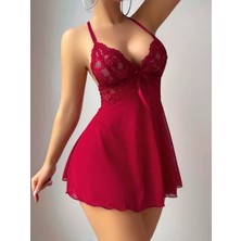 Elizmoda Kadın Kırmızı Sırtı Açık Transparan Fantezi Gecelik 2281