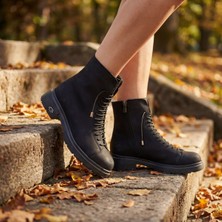 Çiğdem Kundura Xanex - Lastik Bağcıklı Yandan Fermuarlı Mini Postal Kadın Bot - Siyah - 39