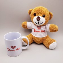 Elizmoda Kahverengi I Love You Tişörtlü Ayıcık ve Baskılı Kupa Seti