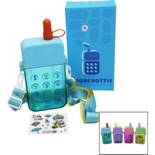 Elizmoda Telefon Modeli Renkli Mika Kristal Suluk Matara Pipetli - Vidalı Kapak - Askılı 300ML (5067)