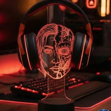 Rgb Gamer Oyuncu Kulaklık Standı Cyberpunk Cyborg Robot Kadın Yüzü Kulaklık Tutucu