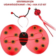 Elizmoda Çocuk Gösteri Için Uğur Böceği Kanat + Taç + Asa 3'lü Kostüm Seti (5067)