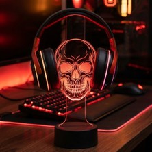 Rgb LED Işıklı Kuru Kafa Iskelet Desenli Masaüstü Oyuncu Kulaklık Standı Tutucu