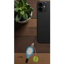 Seard Miyuki Boncuk El Yapımı Mavi Tenis Raketi ve Tenis Topu Telefon Çarmı - Charm