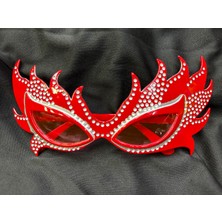 Elizmoda Taşlı Kırmızı Alev Parti Gözlüğü