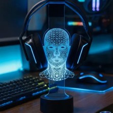 Masa Üstü Rgb LED Işıklı Çizgili Insan Kafası Desenli Gamer Oyuncu Kulaklık Standı