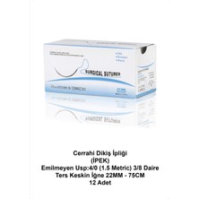 Atel-San Cerrahi Dikiş İpliği (İPEK) Emilmeyen Usp:4/0 (1.5 Metric) 3/8 Daire - Ters Keskin İğne 22MM - 75CM 12 Adet