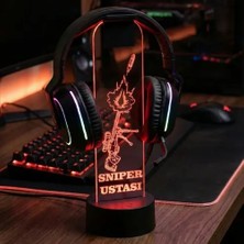 Rgb LED Işıklı Awp Sniper Desenli Fps Oyuncu Masaüstü Kulaklık Standı Tutucu