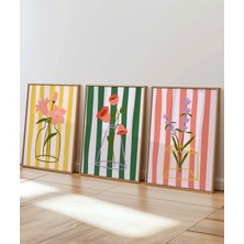 Des Vu Print 3'lü Çiçek Temalı Çerçevesiz Poster, Çiçek Bitki Temalı Poster