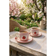 Mithra Life 2 Li Seramik Türk Kahvesi Fincan Takımı Çilek Serisi MIT1329