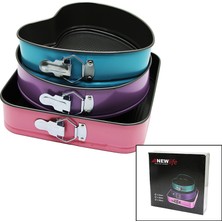 Elizmoda 3 Parça  Set Metal Kek Kalıp Kelepçeli Kalp - Kare - Yuvarlak (5067)