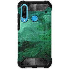 Egstech Huawei P30 Lite Kılıf Army Tank Full Koruma Antishock - Yeşil Çizim Mermer