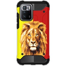Egstech Xiaomi Poco X3 Gt Kılıf Army Tank Full Koruma Antishock - Sarı Kırmızı Parçalı Aslan